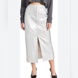 NWT Wayf Faux Leather Metallic Silver Small High Waisted Midi Skirt